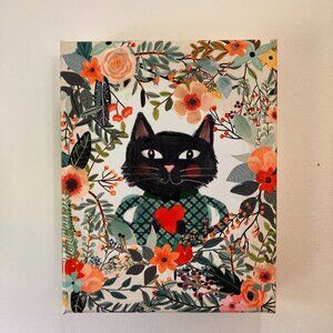 Vintage Mia Charro Cat And Heart Print- Waxed Print on Wood Block Frame